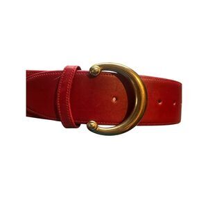 Coach Red Wide French Calfskin Belt small brass C buckle